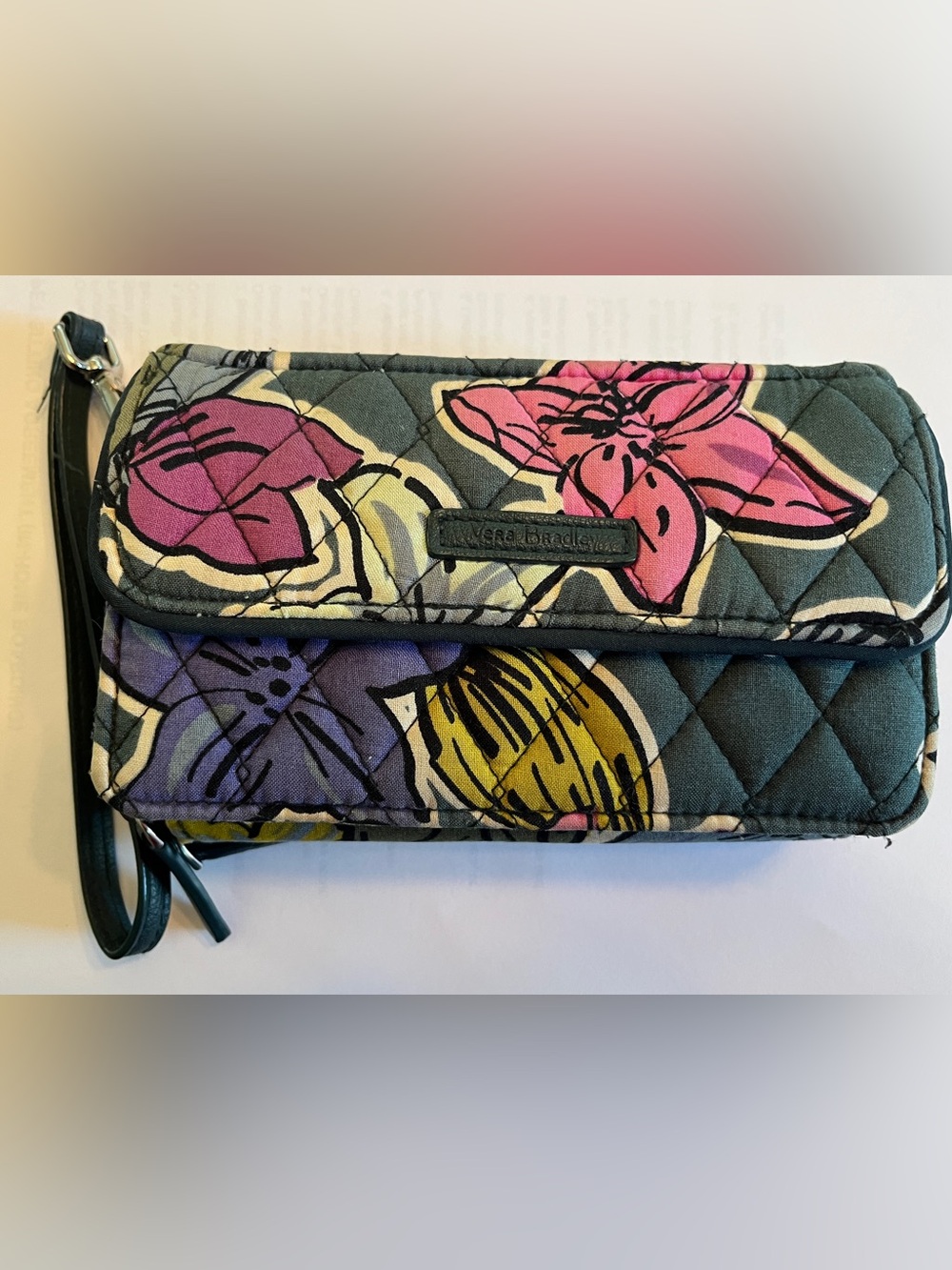 Vera Bradley Quilted Floral Wristlet Wallet Teal/pink/purple/yellow RFID card